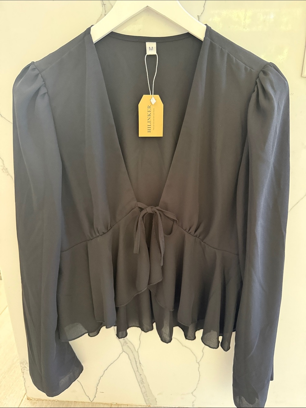 Hilinker Black V-Neck Tie-Front Peplum Blouse